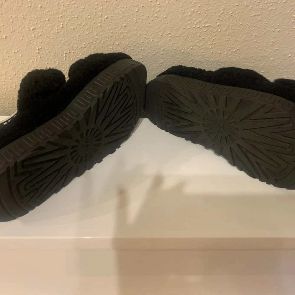 UGG Black Fuzz Platform Slide Sandals